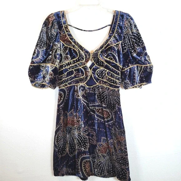 FARM Rio | Dresses | Farm Rio Womens Floral Glam Scarf Velvet Mini Cutout  Dress Size Medium Blue | Poshmark